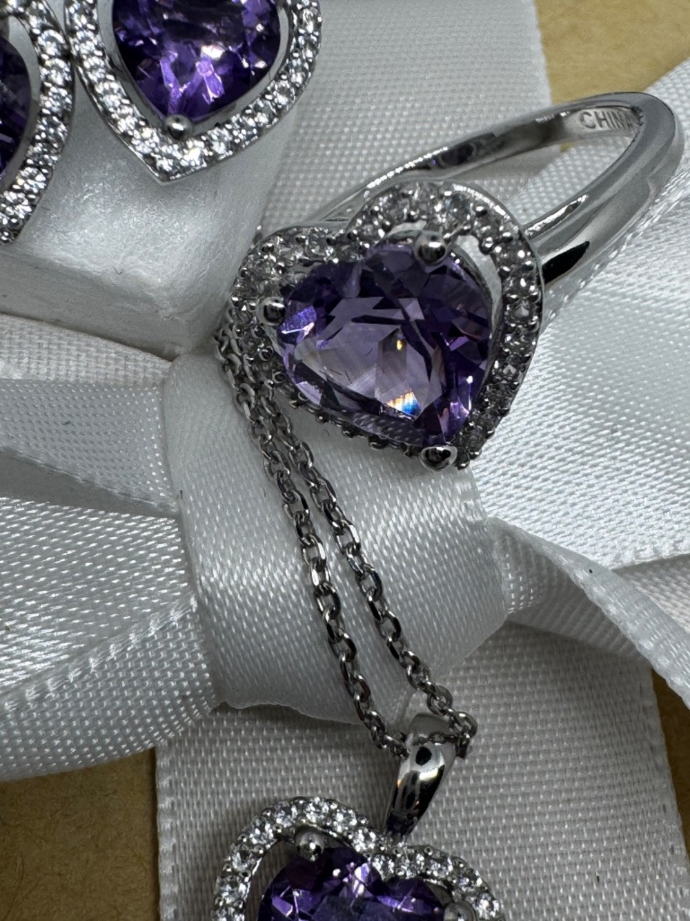 Natural Amethyst Set of Necklace Earrings and Ring - Picture 4 of 13